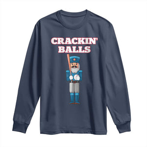 Funny Nutcracker Baseball Long Sleeve Shirt Crackin' Balls Baseball Players TS11 Navy Print Your Wear