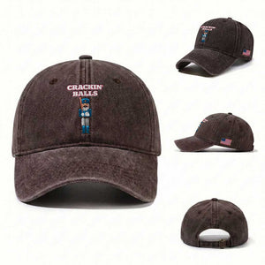 Funny Nutcracker Baseball Washed Cotton Baseball Cap Crackin' Balls Baseball Players TS11 Washed Cap Universal Fit Dark Brown Print Your Wear