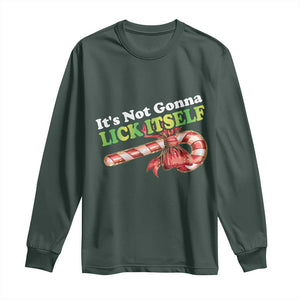 Funny Christmas Candy Cane Long Sleeve Shirt It's Not Gonna Lick Itself TS11 Dark Forest Green Print Your Wear