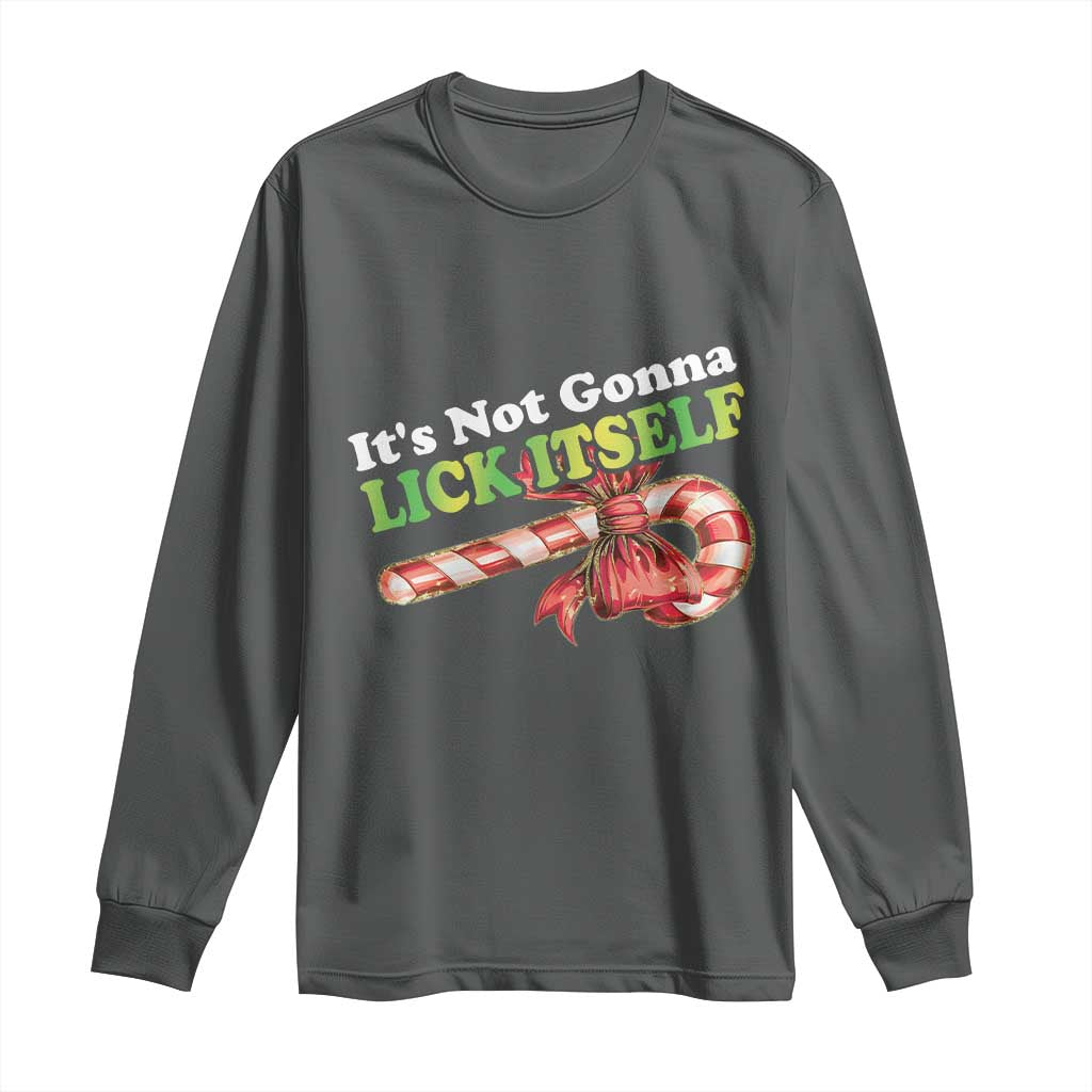 Funny Christmas Candy Cane Long Sleeve Shirt It's Not Gonna Lick Itself TS11 Dark Heather Print Your Wear