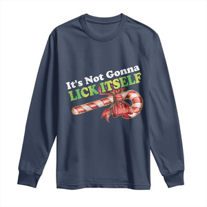 Funny Christmas Candy Cane Long Sleeve Shirt It's Not Gonna Lick Itself TS11 Navy Print Your Wear