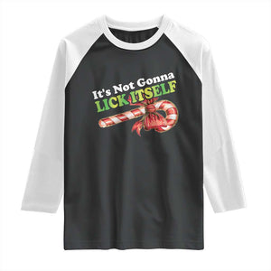 Funny Christmas Candy Cane Raglan Shirt It's Not Gonna Lick Itself TS11 Black White Print Your Wear