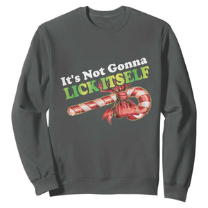 Funny Christmas Candy Cane Sweatshirt It's Not Gonna Lick Itself TS11 Dark Heather Print Your Wear