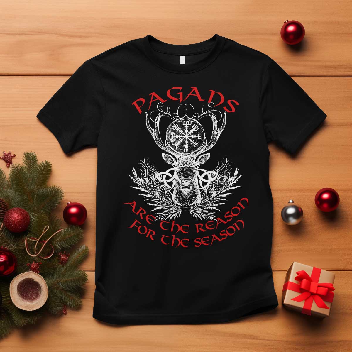 Pagans Are The Reason For The Season T Shirt Yule Pagan Christmas Vegvisir Symbol TS11 Black Print Your Wear