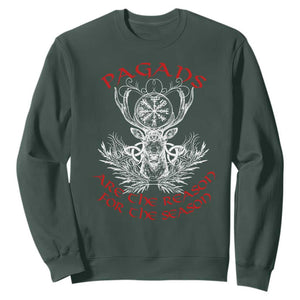 Pagans Are The Reason For The Season Sweatshirt Yule Pagan Christmas Vegvisir Symbol TS11 Dark Forest Green Print Your Wear