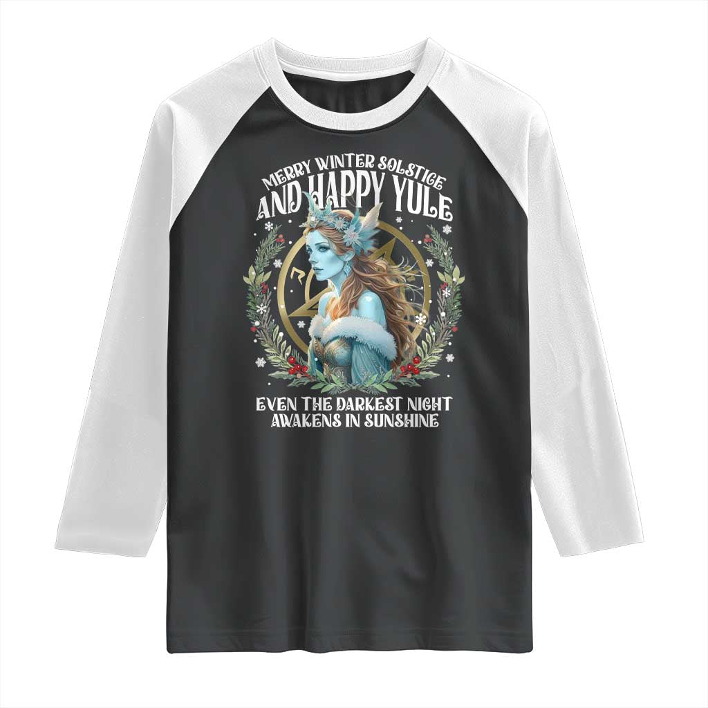 Yule Raglan Shirt Merry Winter Solstice And Happy Yule Marzanna Xmas TS11 Black White Print Your Wear