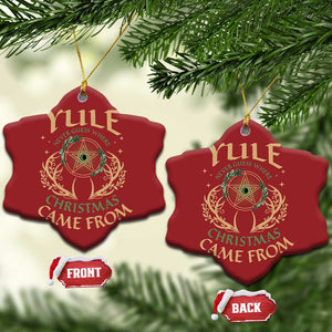 Yule Never Guess Where Xmas Come From Christmas Ornament Pentagram Circle TS11 Snow Flake Red Print Your Wear