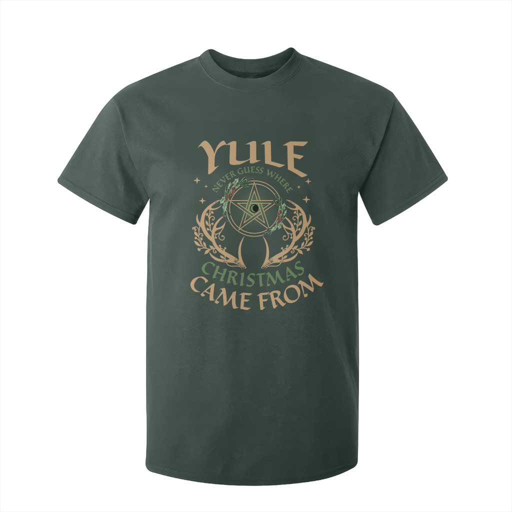 Yule Never Guess Where Christmas Come From T Shirt For Kid Pentagram Circle TS11 Dark Forest Green Print Your Wear