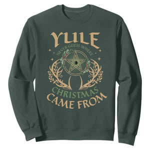 Yule Never Guess Where Christmas Come From Sweatshirt Pentagram Circle TS11 Dark Forest Green Print Your Wear