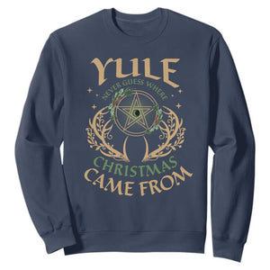 Yule Never Guess Where Christmas Come From Sweatshirt Pentagram Circle TS11 Navy Print Your Wear