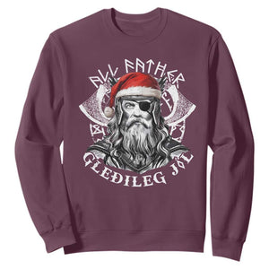 Christmas Viking Sweatshirt All Father Gledileg Jol Vintage Santa Odin TS11 Maroon Print Your Wear