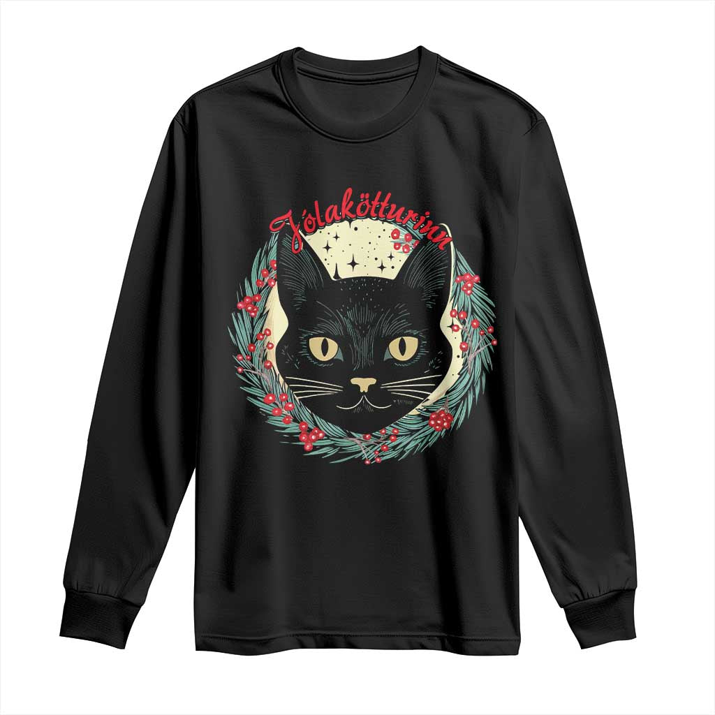 Funny Yule Cat Long Sleeve Shirt Jlaktturinn Yule Christmas Black Cat TS11 Black Print Your Wear