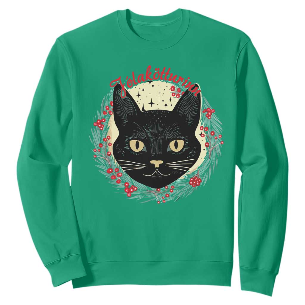 Funny Yule Cat Sweatshirt Jlaktturinn Yule Christmas Black Cat TS11 Irish Green Print Your Wear