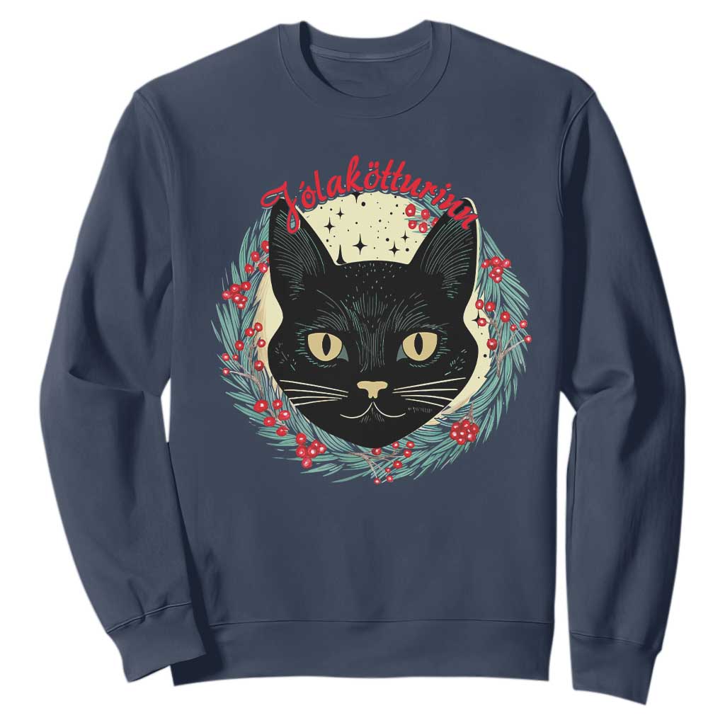 Funny Yule Cat Sweatshirt Jlaktturinn Yule Christmas Black Cat TS11 Navy Print Your Wear