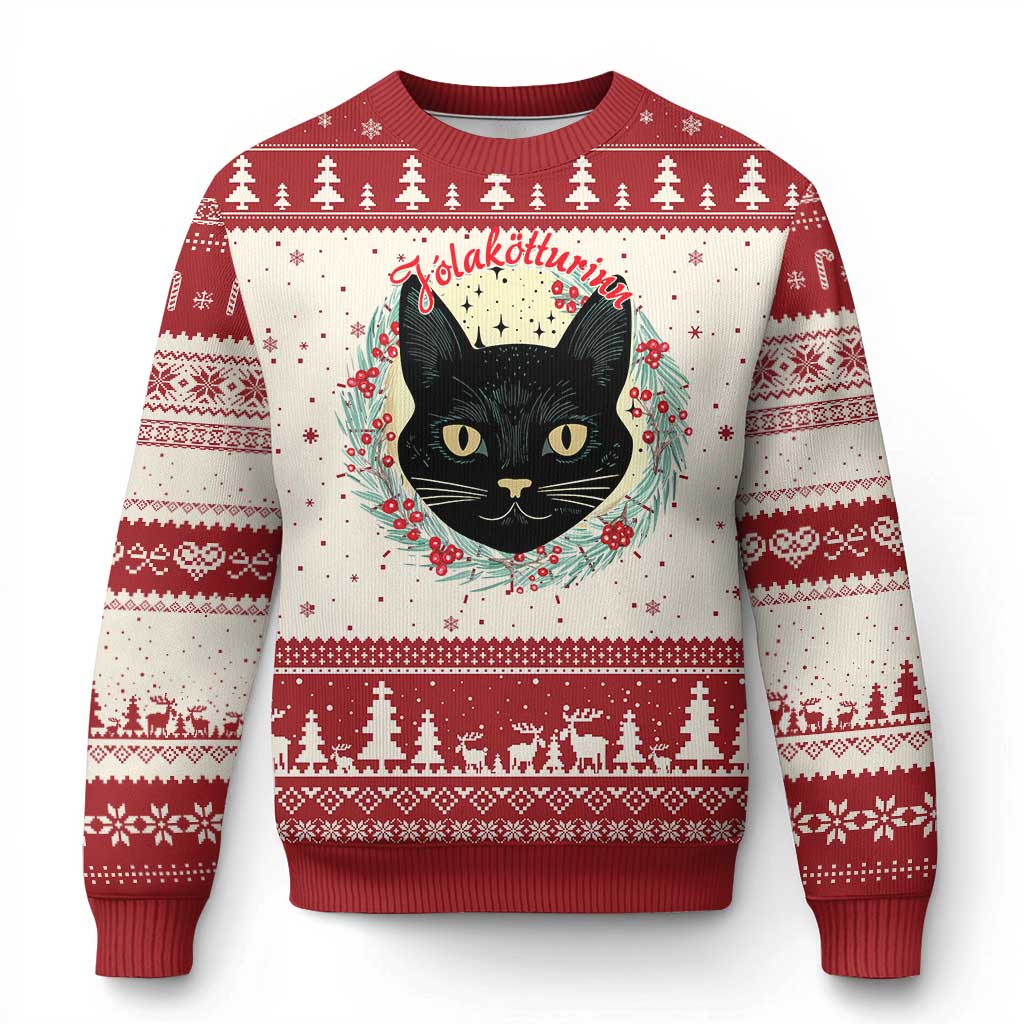Funny Yule Cat Ugly Christmas Sweater Jlaktturinn Yule Christmas Black Cat TS11 Red Print Your Wear