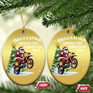 Funny Xmas Biker Christmas Ornament Braaaaping Around The Christmas Tree Dirt Bike Santa TS11 Oval Gold Print Your Wear