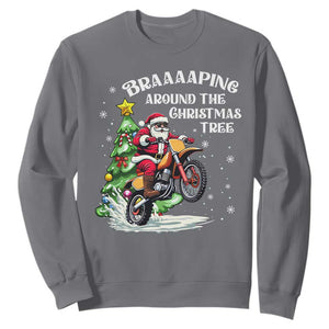 Funny Christmas Biker Sweatshirt Braaaaping Around The Christmas Tree Dirt Bike Santa TS11 Charcoal Print Your Wear