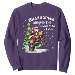 Funny Christmas Biker Sweatshirt Braaaaping Around The Christmas Tree Dirt Bike Santa TS11 Purple Print Your Wear