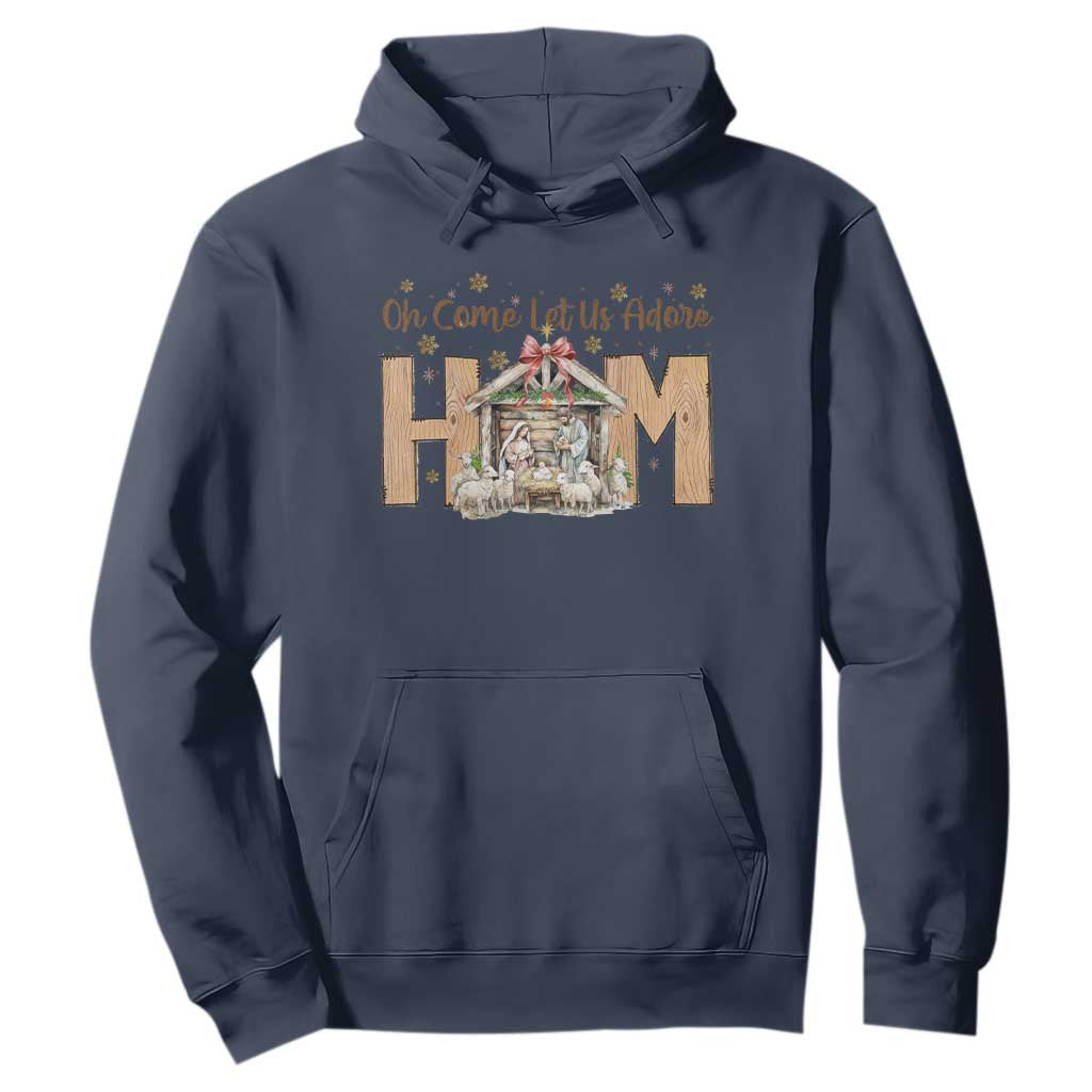 Oh Come Let Us Adore Him Hoodie Christian Christmas Nativity Scene TS11 Navy Print Your Wear