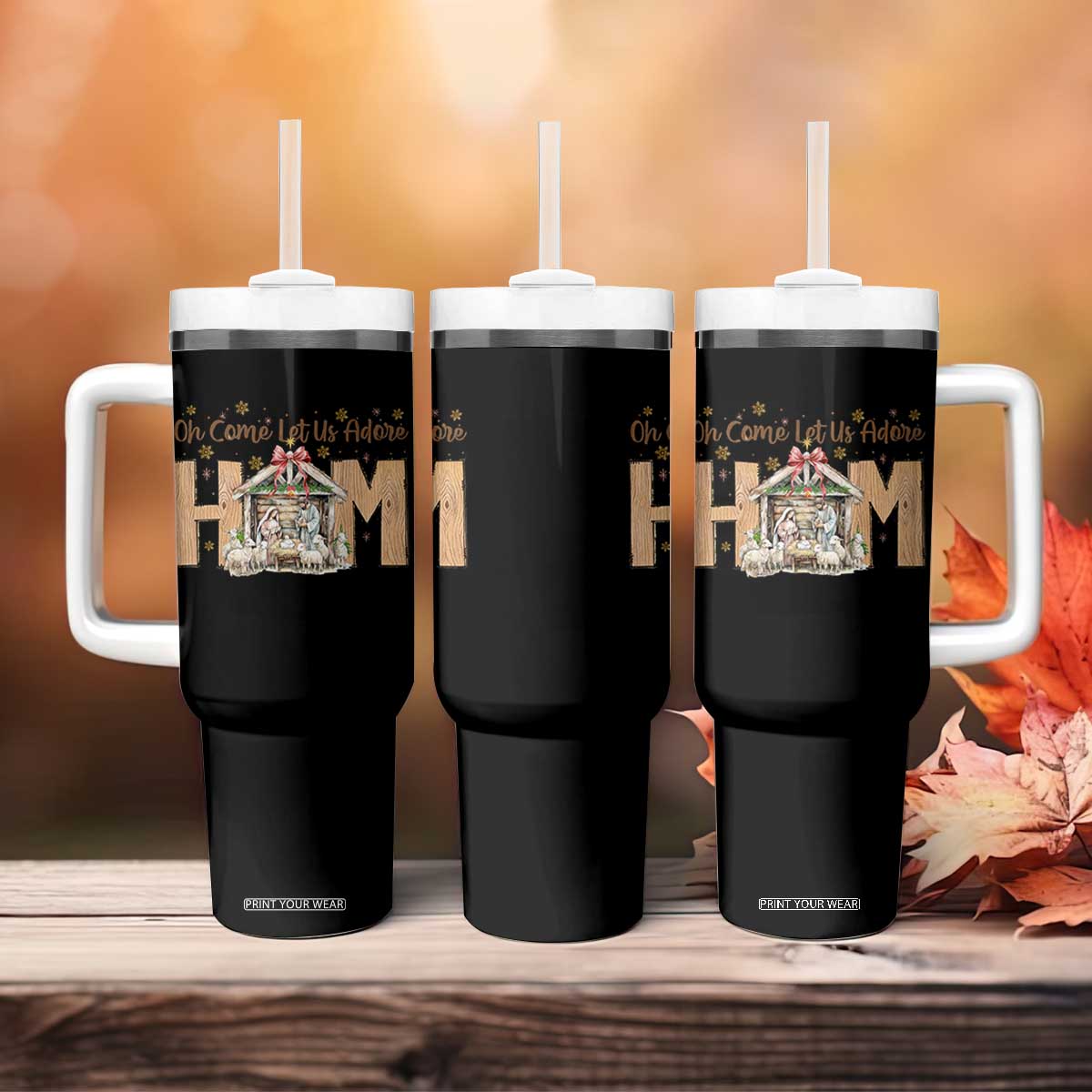 Oh Come Let Us Adore Him Tumbler With Handle Christian Christmas Nativity Scene TS11 Print Your Wear