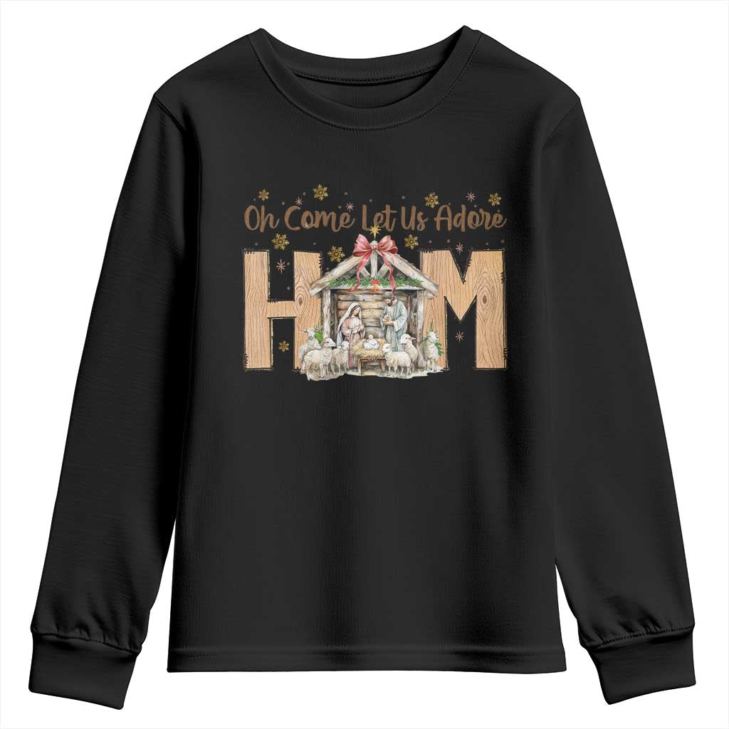 Oh Come Let Us Adore Him Youth Sweatshirt Christian Christmas Nativity Scene TS11 Black Print Your Wear