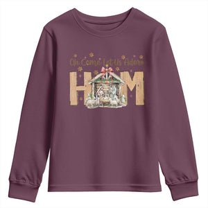 Oh Come Let Us Adore Him Youth Sweatshirt Christian Christmas Nativity Scene TS11 Maroon Print Your Wear