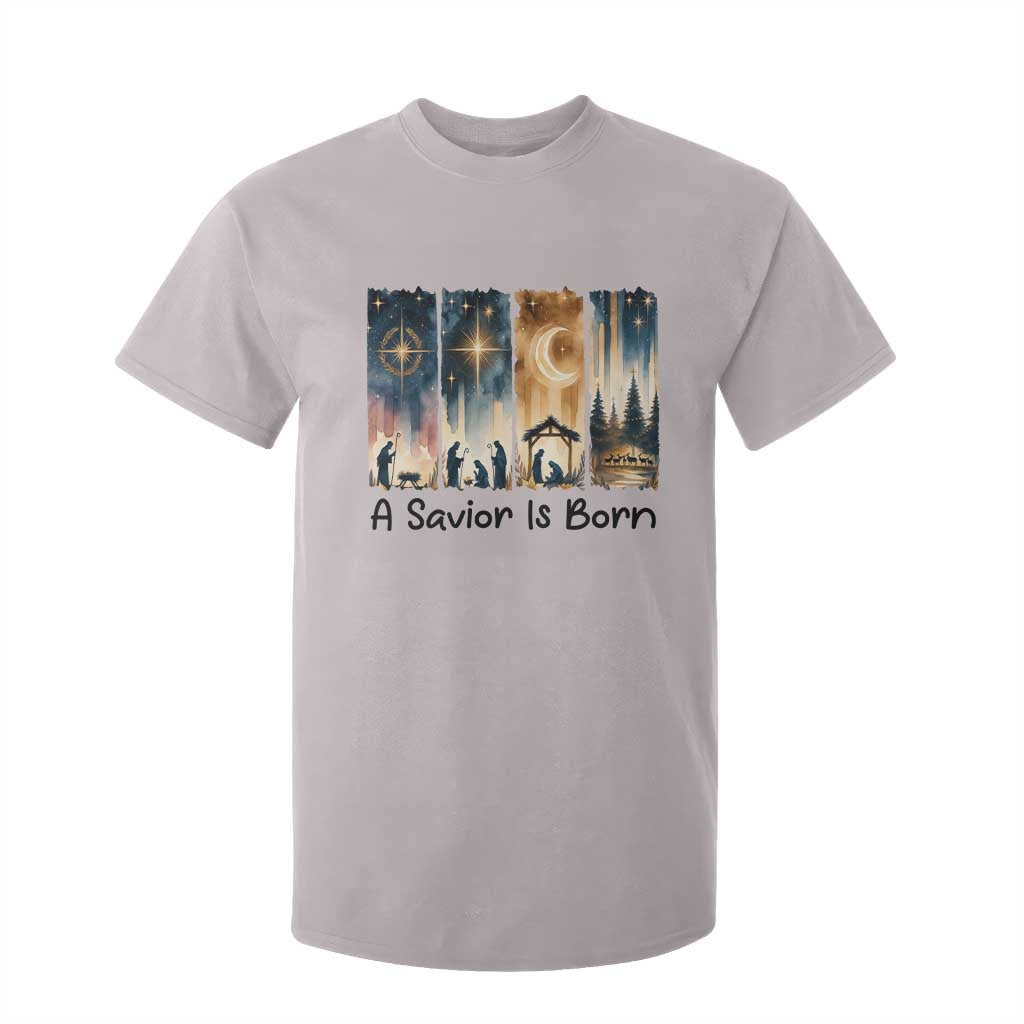 Christian Christmas T Shirt For Kid A Savior Is Born Jesus Nativity Scene TS11 Ice Gray Print Your Wear
