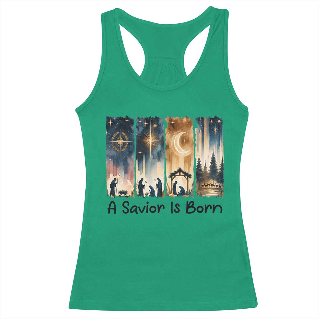 Christian Christmas Racerback Tank Top A Savior Is Born Jesus Nativity Scene TS11 Irish Green Print Your Wear