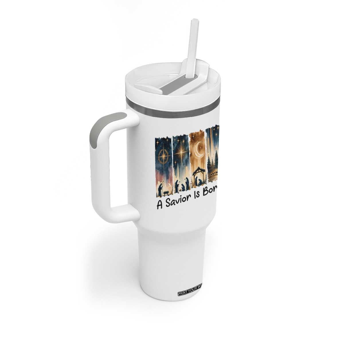 Christian Christmas Tumbler With Handle A Savior Is Born Jesus Nativity Scene TS11 Print Your Wear