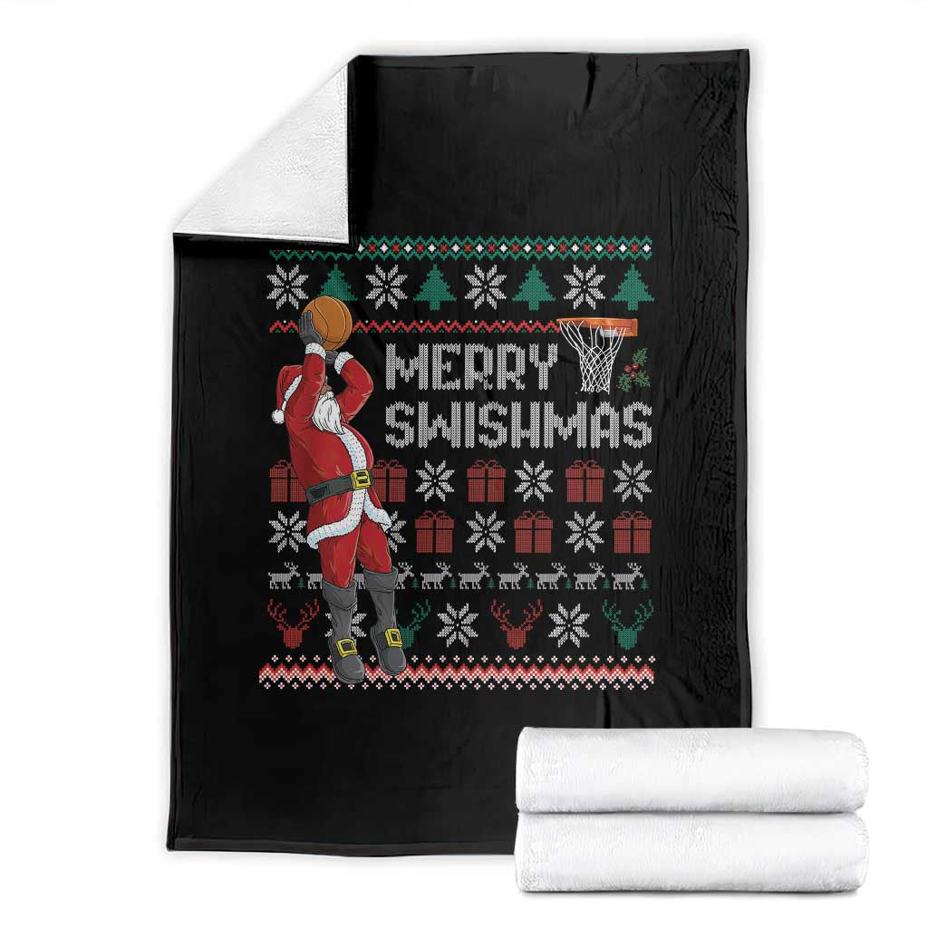 Funny Black Santa Christmas Basketball Throw Blanket Merry Swishmass Xmas Sport TS11 Black Print Your Wear