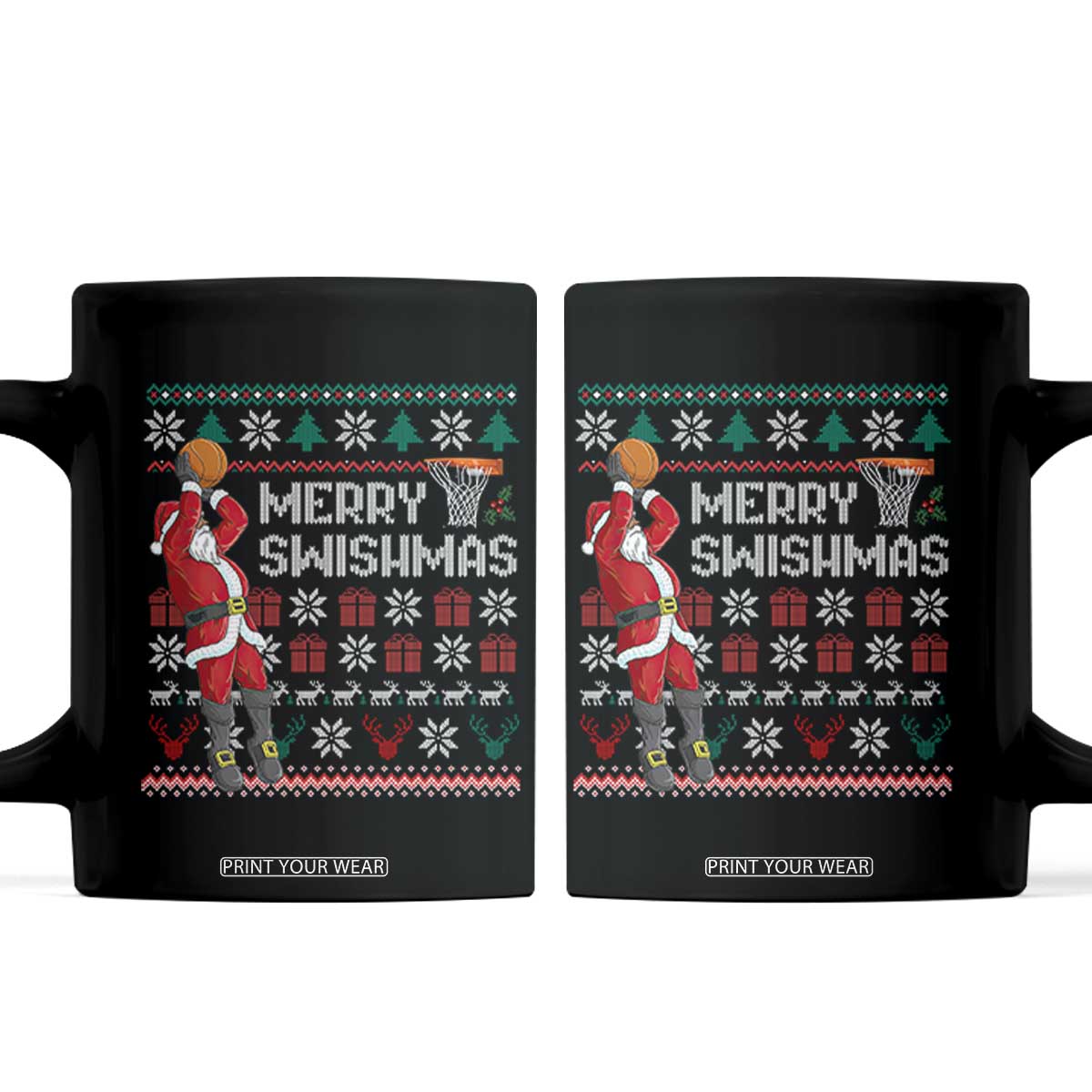 Funny Black Santa Christmas Basketball Coffee Mug Merry Swishmass Xmas Sport TS11 Black Print Your Wear