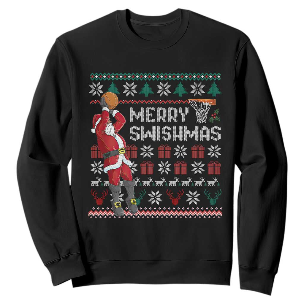 Funny Black Santa Christmas Basketball Sweatshirt Merry Swishmass Xmas Sport TS11 Black Print Your Wear