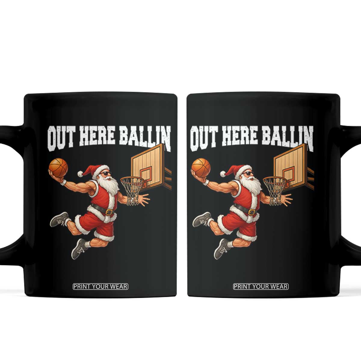Funny Christmas Basketball Coffee Mug Out Here Ballin Xmas Santa Sport TS11 Black Print Your Wear