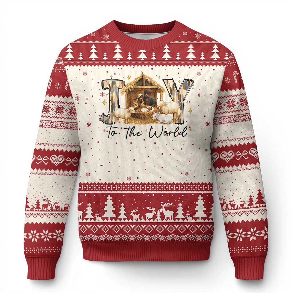 African American Christmas Nativity Scene Ugly Christmas Sweater Joy To The World Afro Black Jesus TS11 Beige Red Print Your Wear