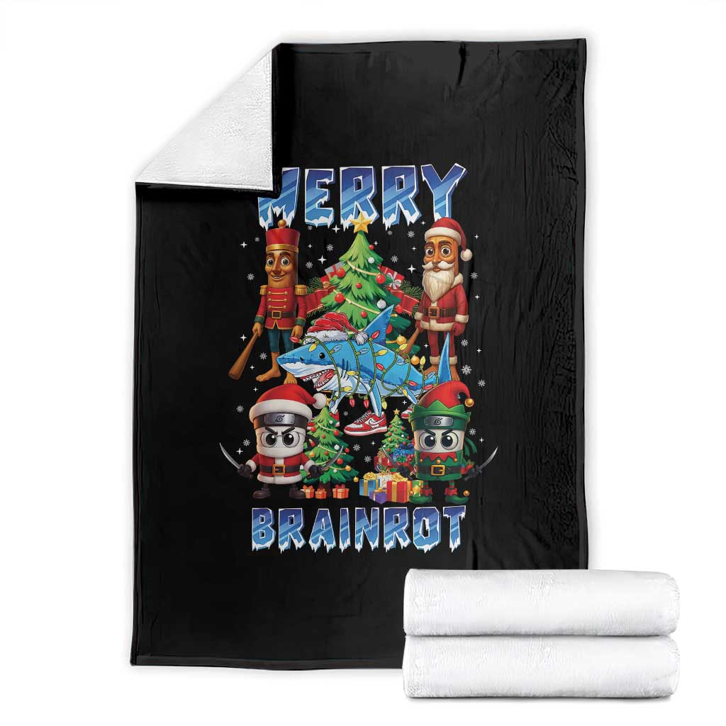 Funny Italian Brainrot Meme Christmas Throw Blanket Merry Brainrot Xmas Gen Alpha TS11 Black Print Your Wear