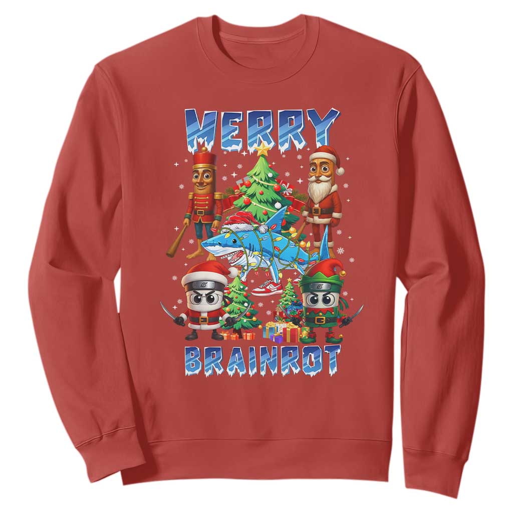 Funny Italian Brainrot Meme Christmas Sweatshirt Merry Brainrot Xmas Gen Alpha TS11 Red Print Your Wear