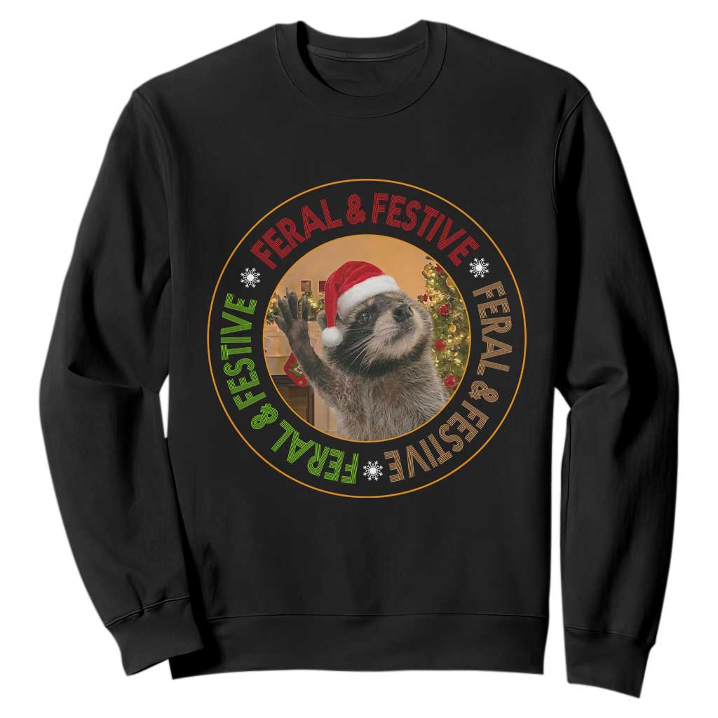 Funny Christmas Pedro The Racoon Sweatshirt Feral And Festive Xmas Santa Trash Panda TS11 Black Print Your Wear