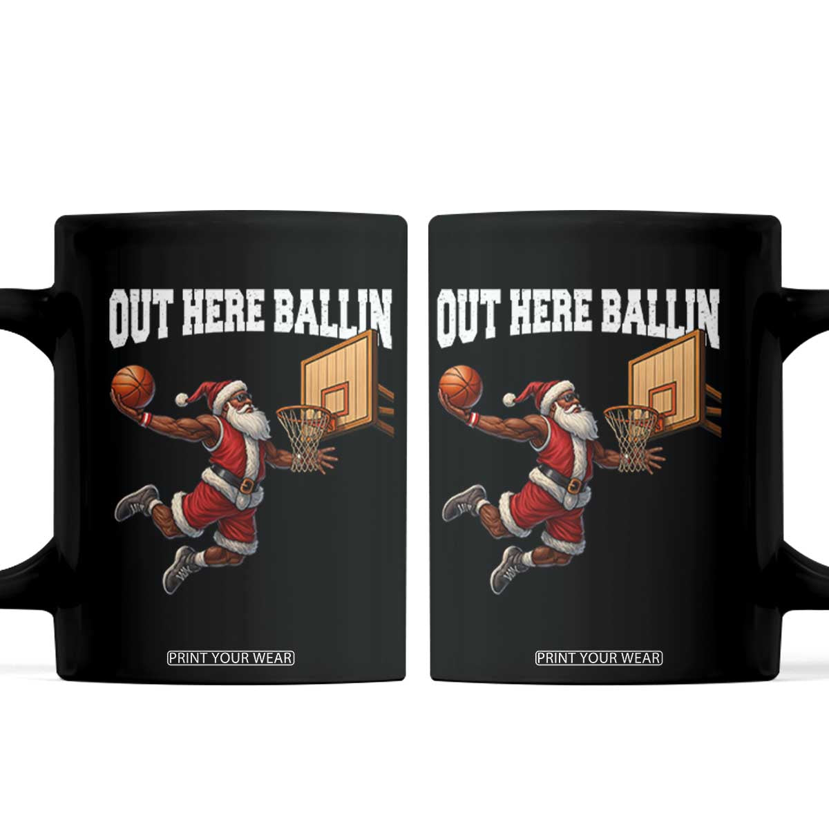 Funny Black Santa Christmas Basketball Coffee Mug Out Here Ballin Xmas Santa Sport TS11 Black Print Your Wear
