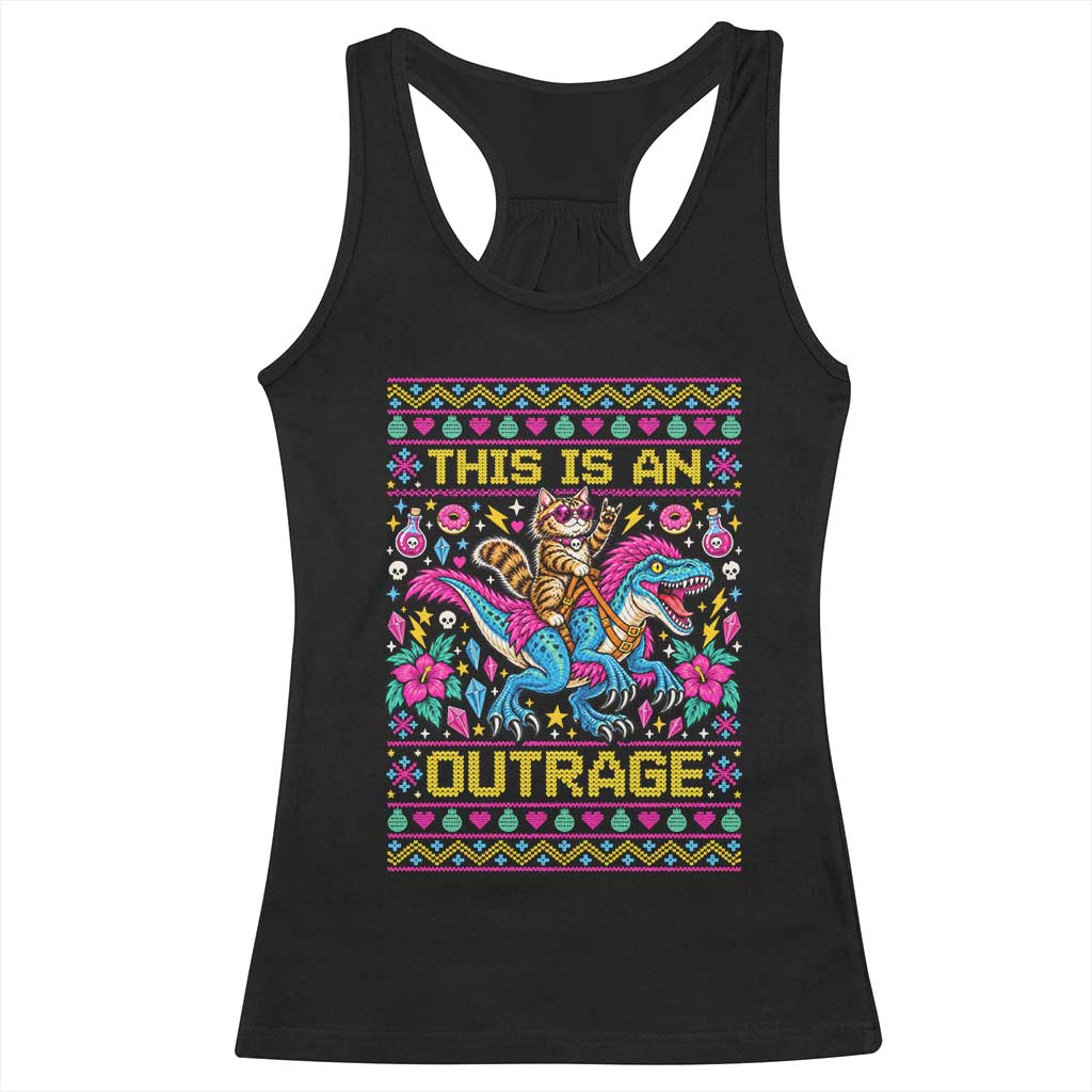 Funny Christmas Princess Cat Riding Dinosaur Xmas LitRPG Book Lover Racerback Tank Top