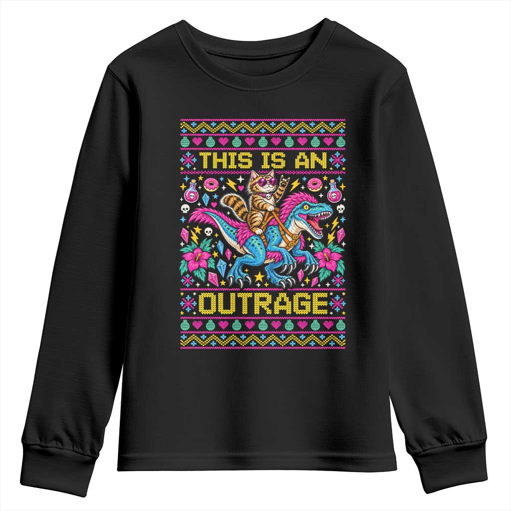 Funny Christmas Princess Cat Riding Dinosaur Xmas LitRPG Book Lover Youth Sweatshirt