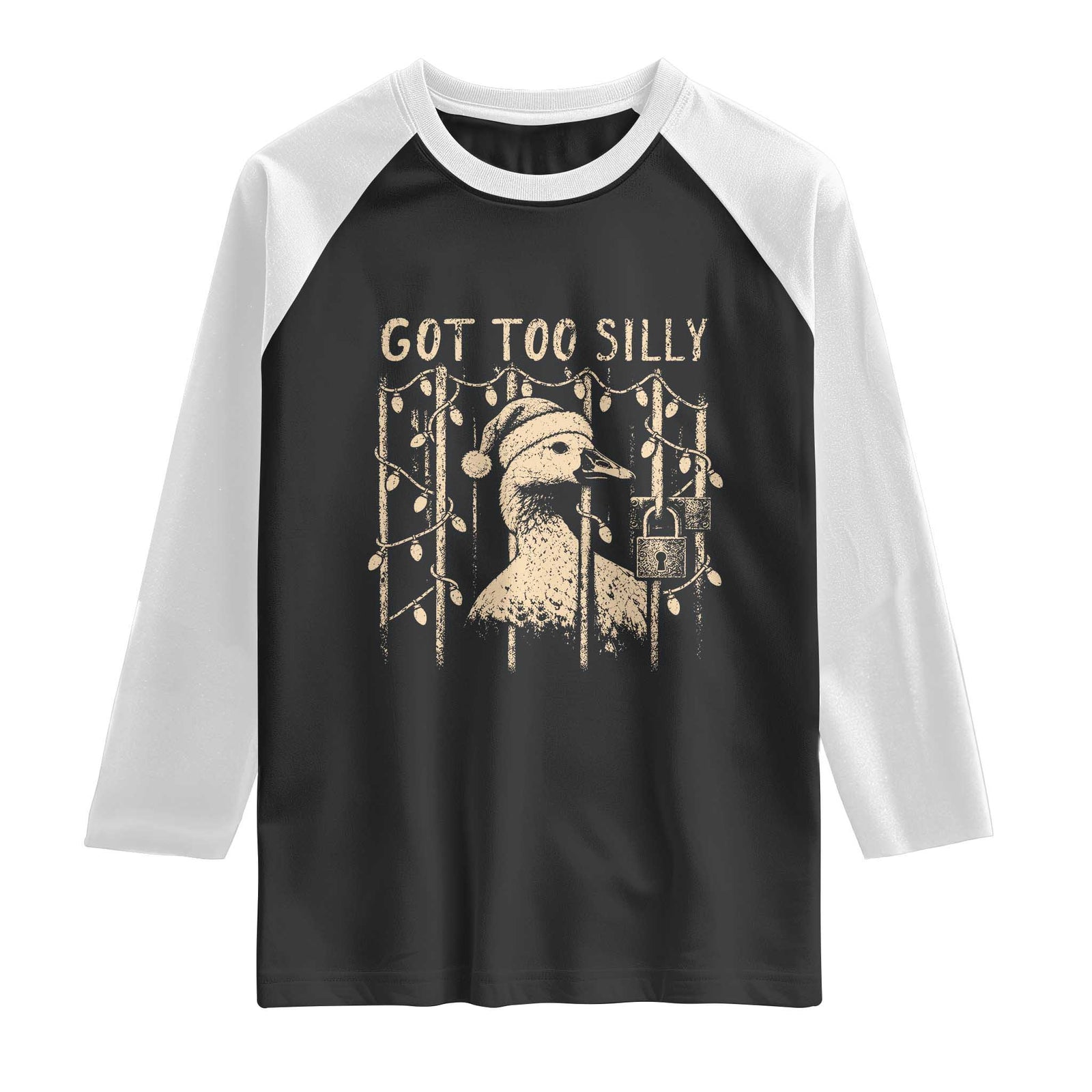 Funny Got Too Silly Christmas Raglan Shirt Funny Goose Jailbird Prison Xmas Poultry Animal Pun
