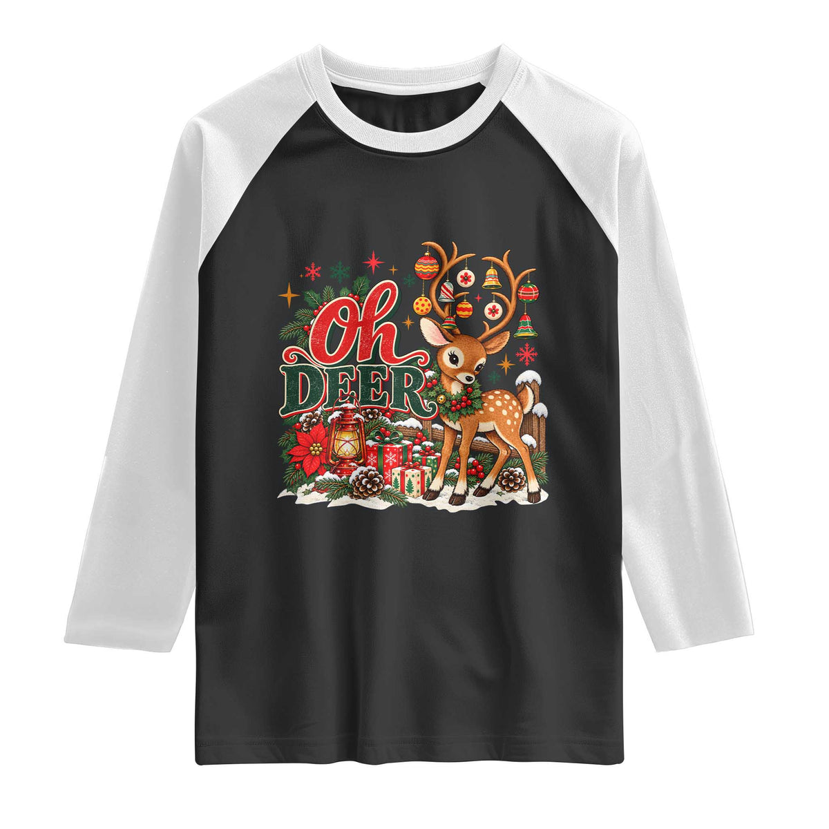 Oh Deer Christmas Cute Reindeer Festive Winter Season Raglan Shirt