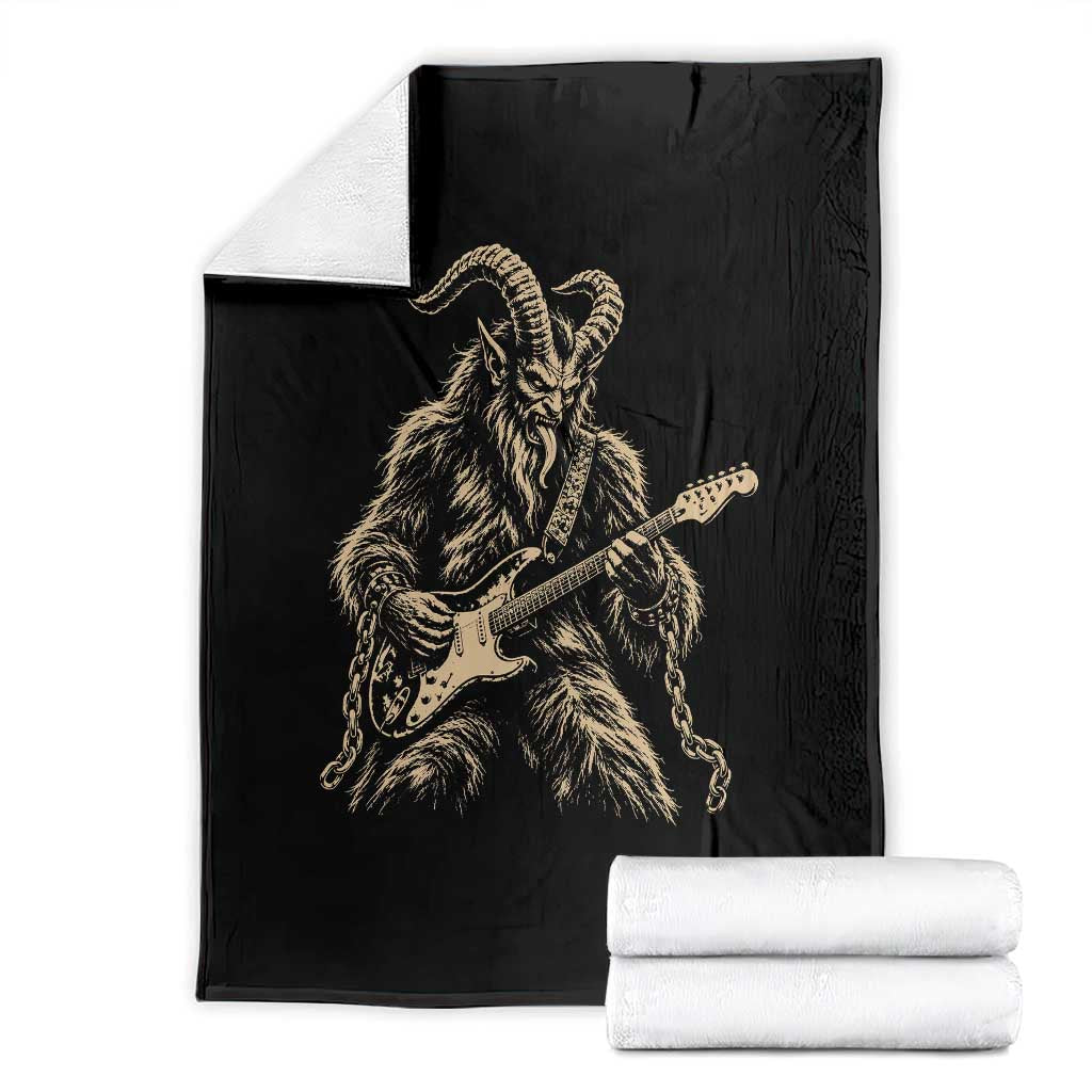 Vintage Krampus Playing Guitar Christmas Punk Rock Humor Throw Blanket Horror Germanic Xmas Folklore