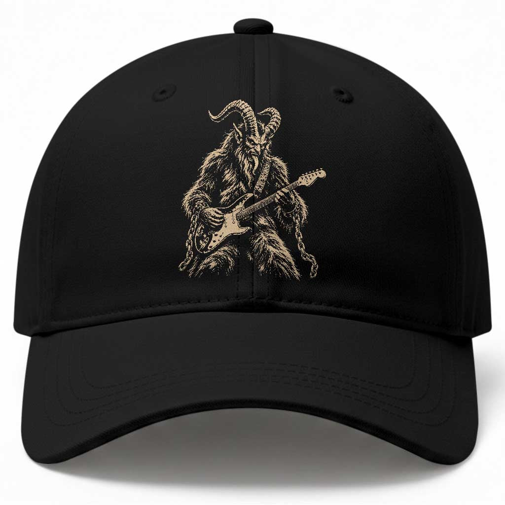 Vintage Krampus Playing Guitar Christmas Punk Rock Humor Baseball Cap Horror Germanic Xmas Folklore