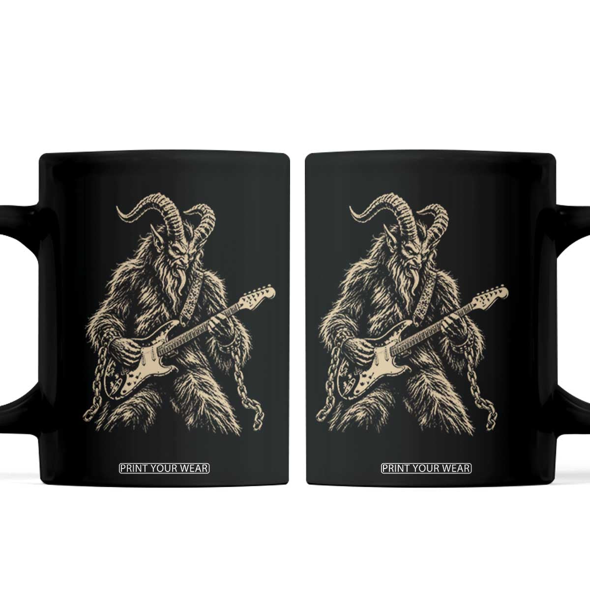 Vintage Krampus Playing Guitar Christmas Punk Rock Humor Coffee Mug Horror Germanic Xmas Folklore