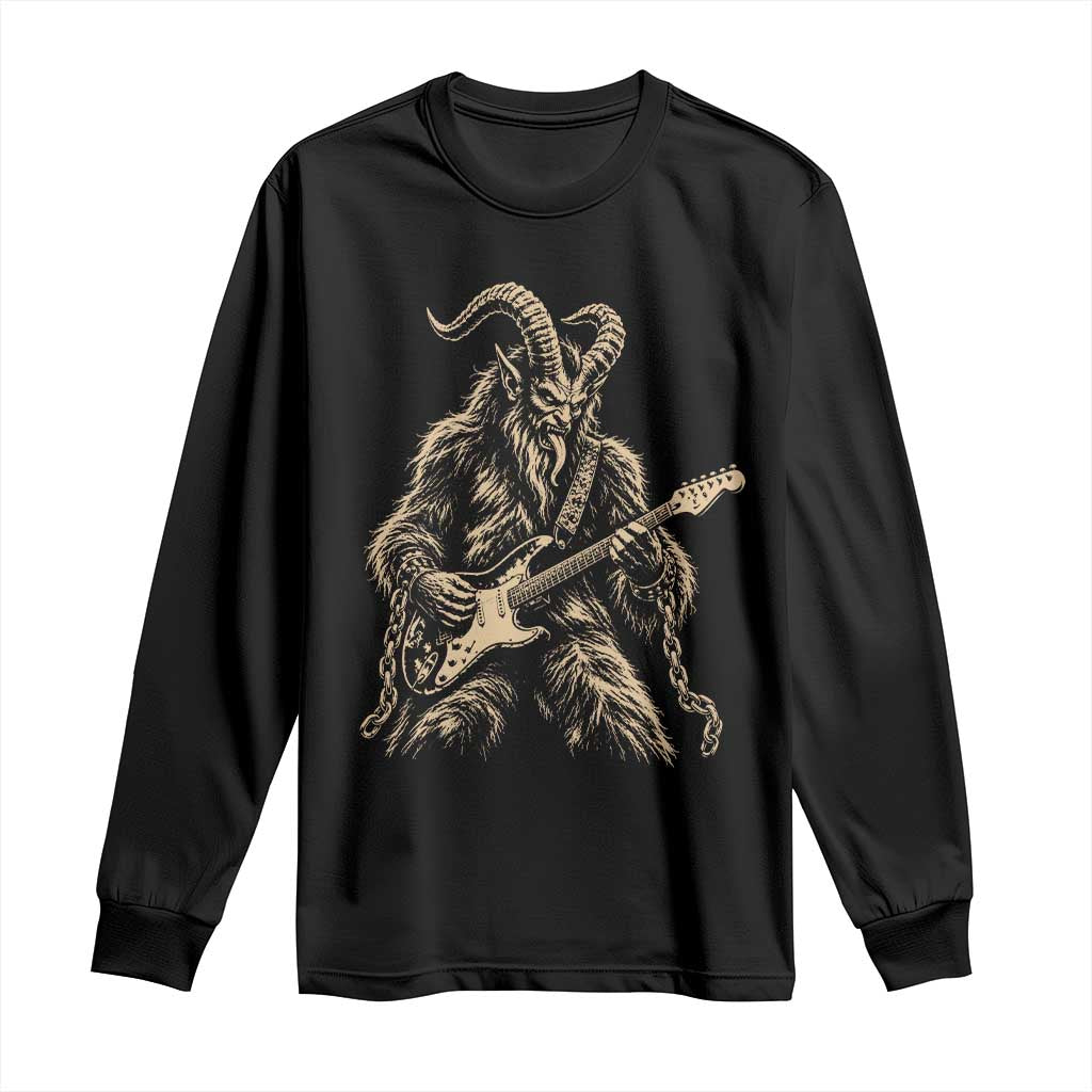 Vintage Krampus Playing Guitar Christmas Punk Rock Humor Long Sleeve Shirt Horror Germanic Xmas Folklore