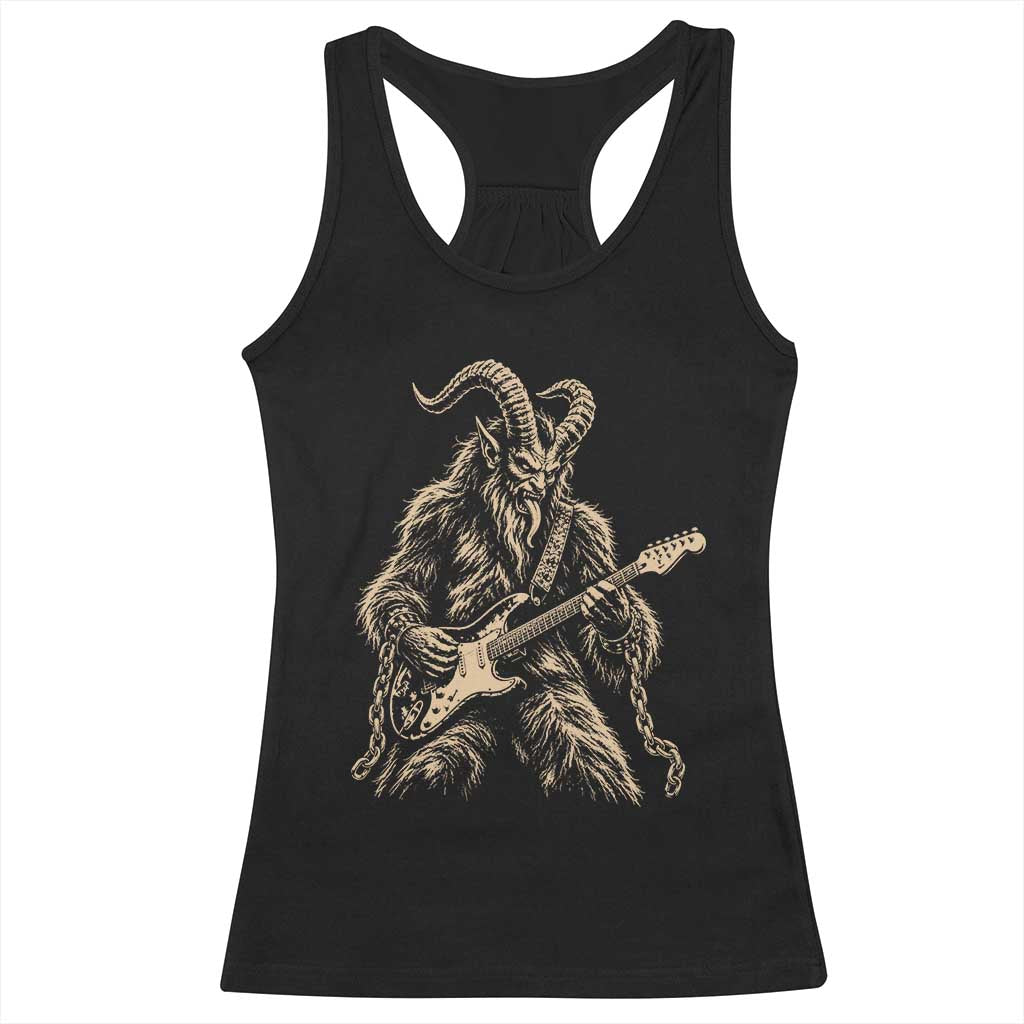 Vintage Krampus Playing Guitar Christmas Punk Rock Humor Racerback Tank Top Horror Germanic Xmas Folklore