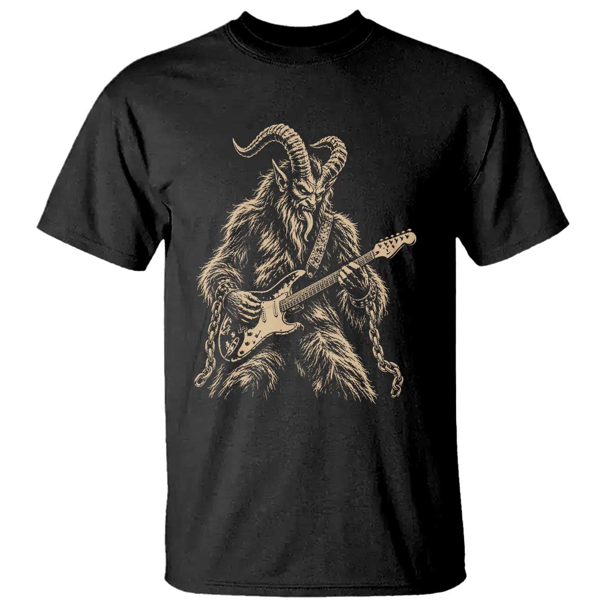 Vintage Krampus Playing Guitar Christmas Punk Rock Humor T Shirt Horror Germanic Xmas Folklore
