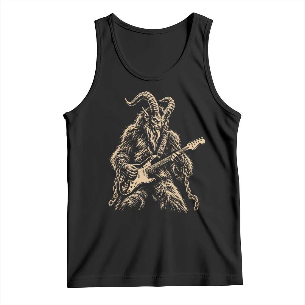 Vintage Krampus Playing Guitar Christmas Punk Rock Humor Tank Top Horror Germanic Xmas Folklore