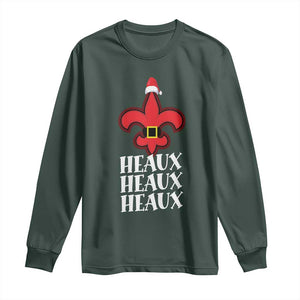 Funny Cajun Louisiana Christmas Long Sleeve Shirt Heaux Heaux Heaux New Orleans Santa Hat TS11 Dark Forest Green Print Your Wear